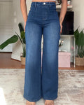 Women's High-Elastic High-Waist Wide-Leg Pants Blue