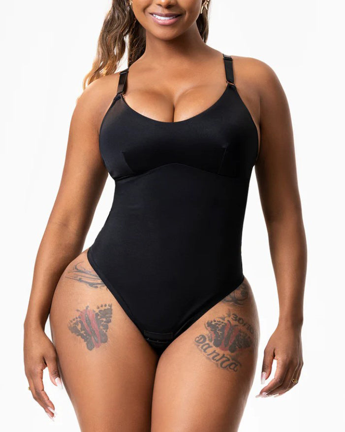 Women's Shiny Tummy Control Bodysuit Black