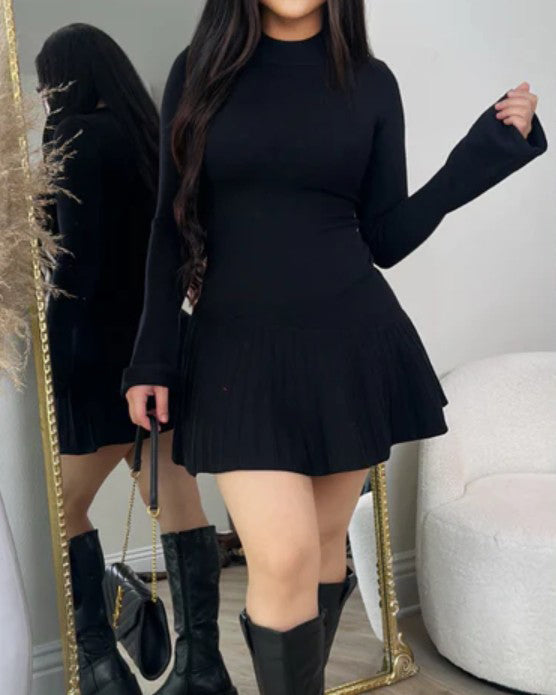 Women's Long-Sleeved Fitted Knit Dress Black