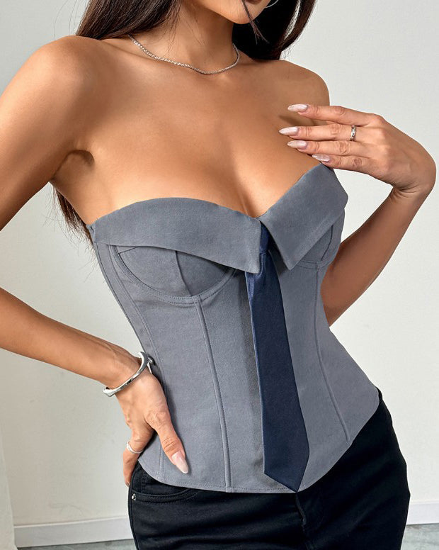 Bandeau Tie Slimming Corset Top Gray