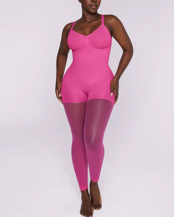 Seamless Sheer Mesh Tummy-Control Full Body Shaper Pink