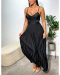 Spaghetti Strap Ruffled Backless Bow Cutout Pleated Maxi Dress