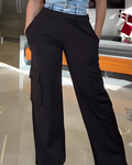 Women's Fashion Patchwork Cargo Wide Leg Pants Black