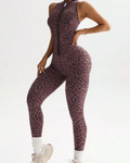 Sexy Leopard Print Yoga Jumpsuit RosyBrown