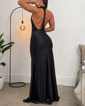 Satin Backless Pleated Mermaid Maxi Dress