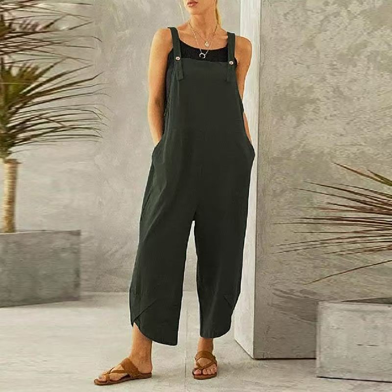 Tied Wide-Leg Overalls Black