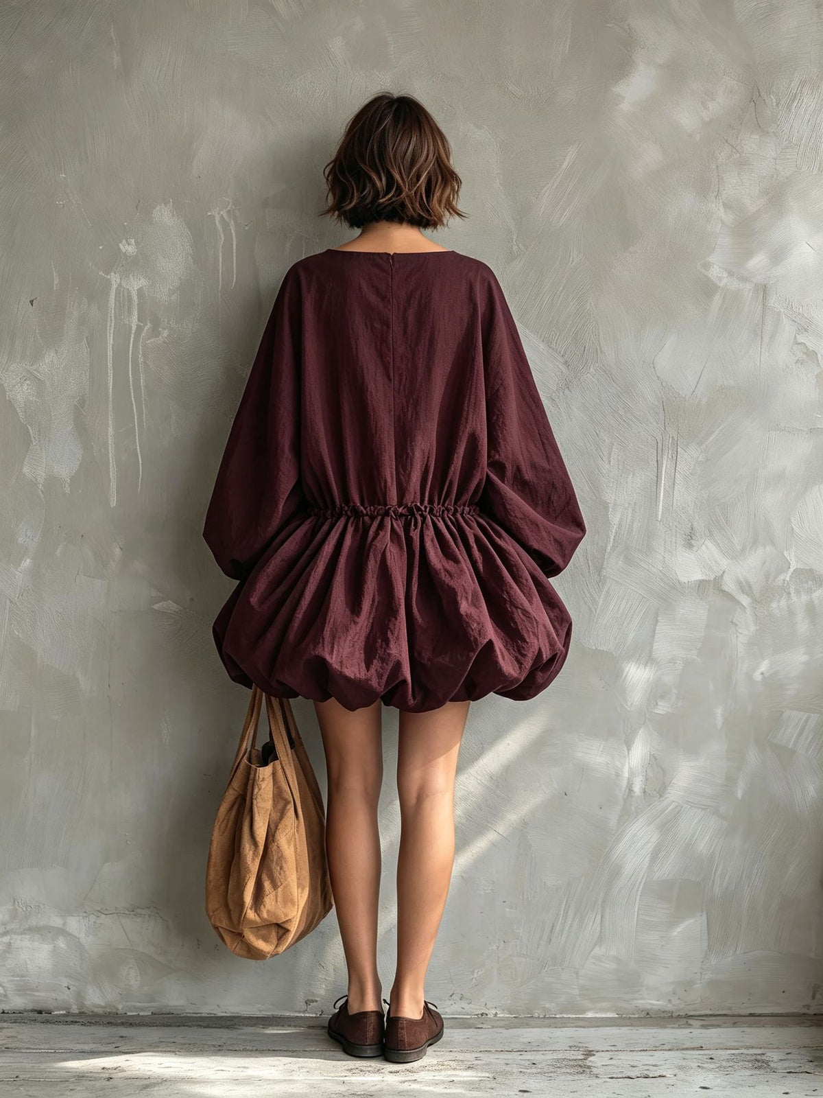 Solid Off-Shoulder Drawstring Dress