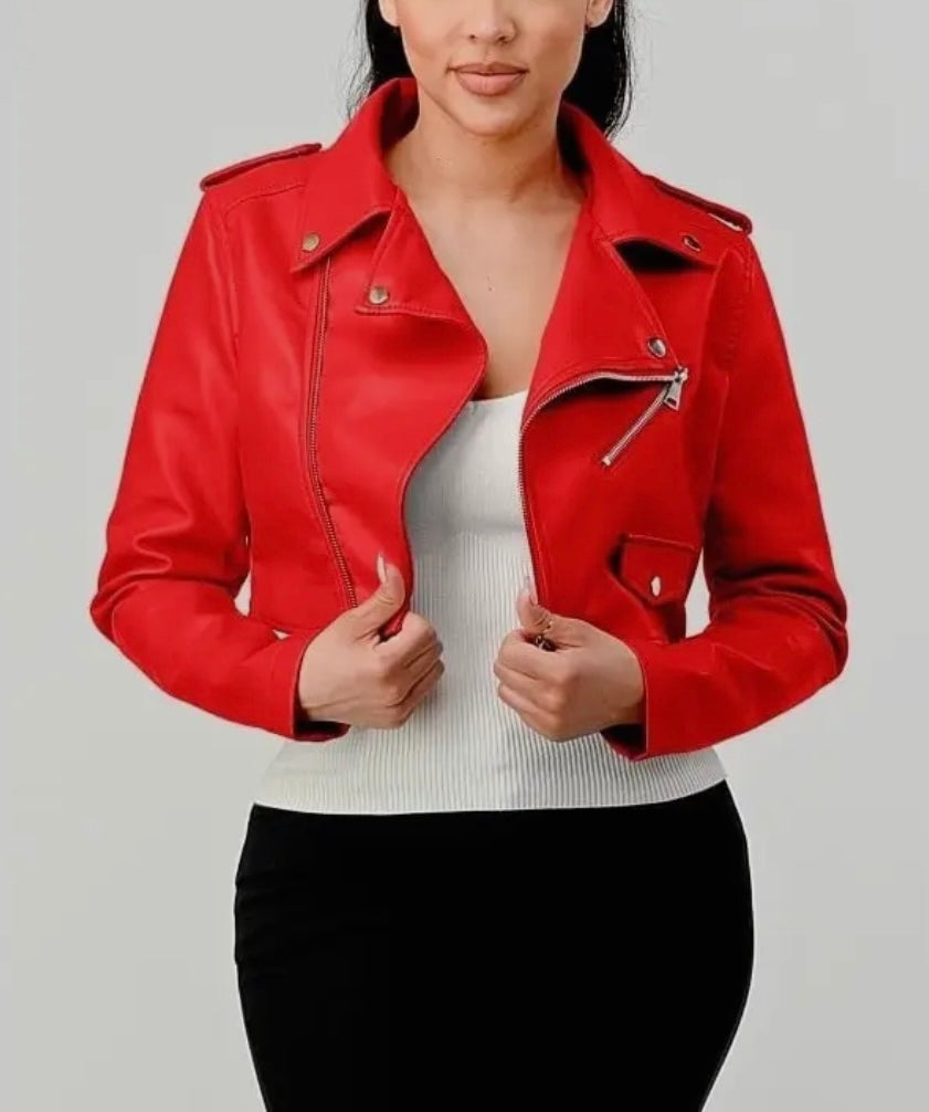 Tia Baddie Crop Jacket Red Gold