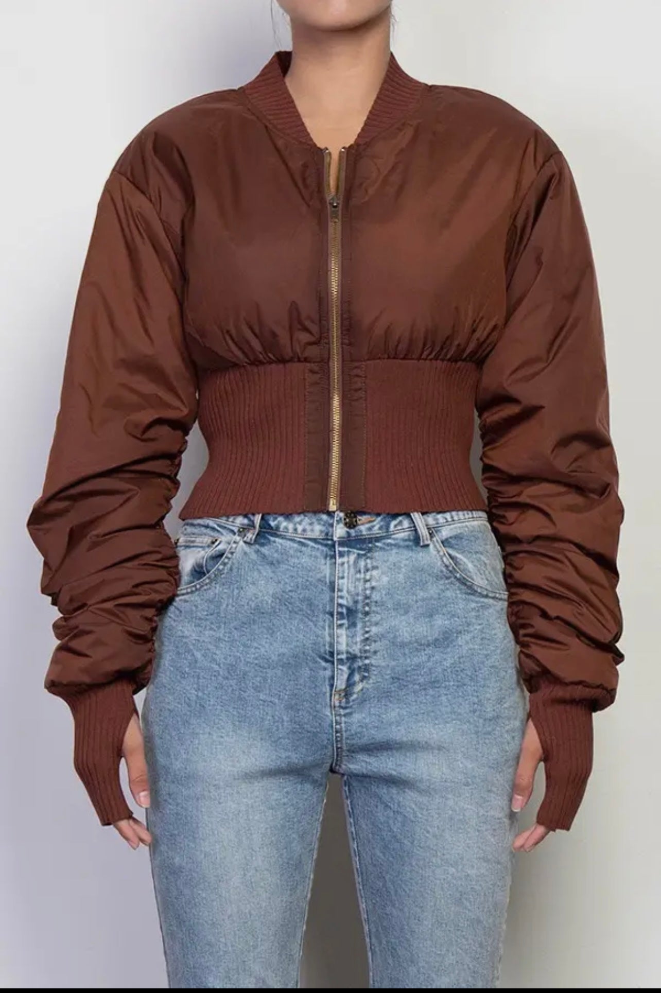 Brown Baddie Crop Jacket Brown