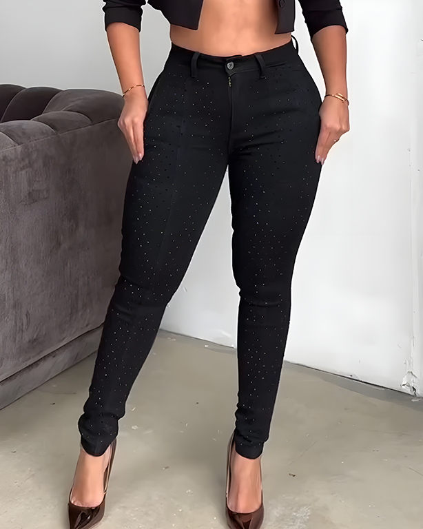 Rhinestones Skinny Jeans Black