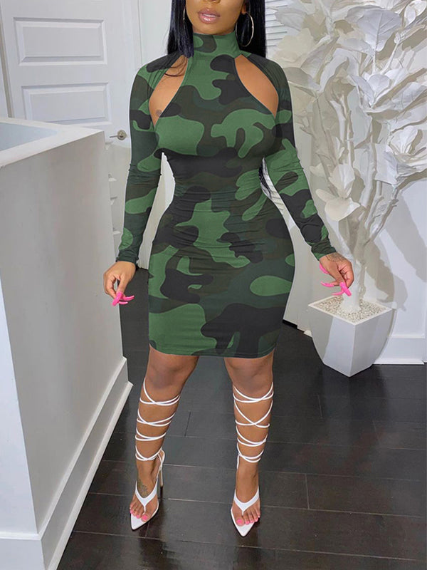 Camo Cutout Dress--Clearance Olive S