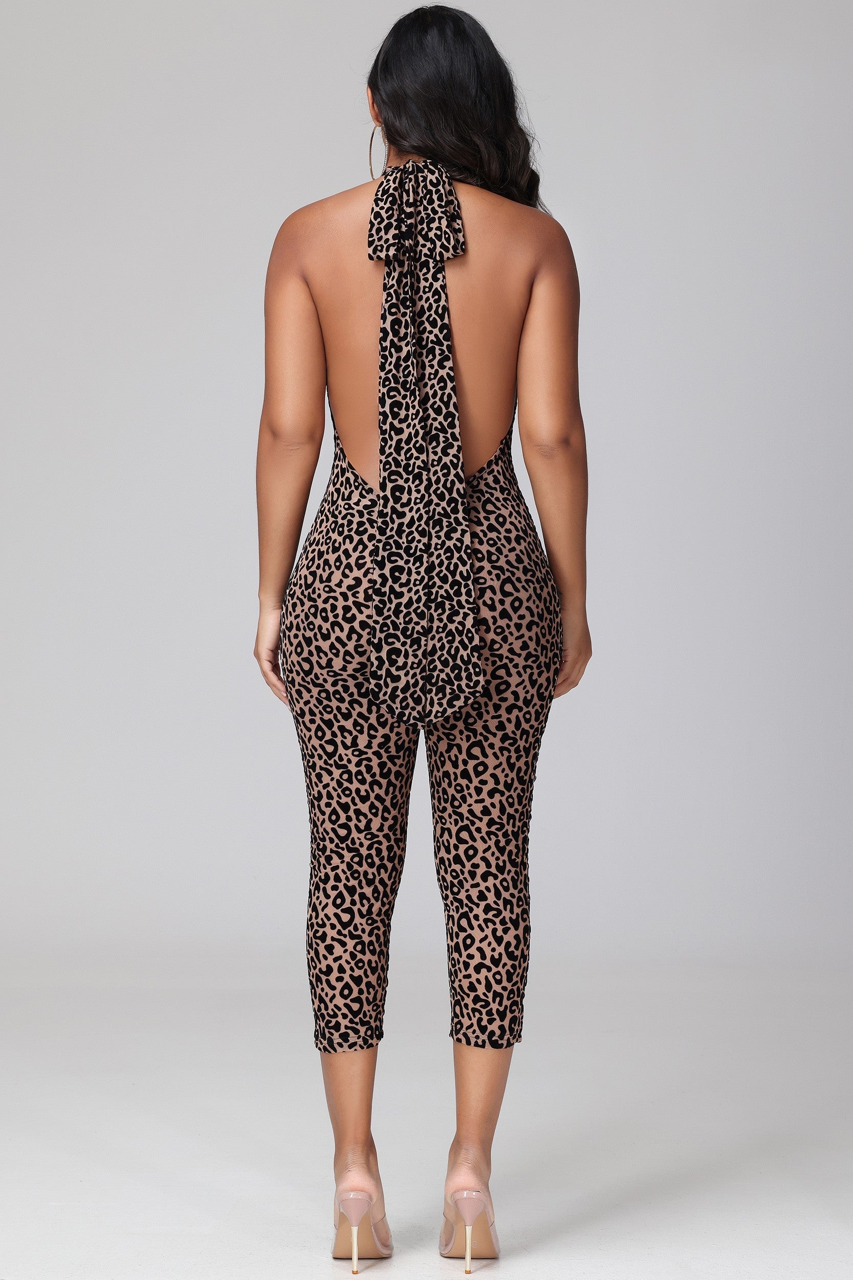 Leopard Mesh Capri Jumpsuit