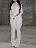 Solid Zip Top & Pants Set White