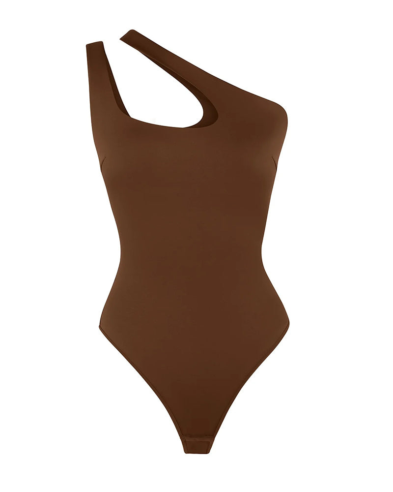 One Shoulder Seamless Bodysuit Brown