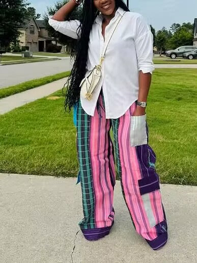 Printed Combo Cargo Pants--Clearance Multicolor M