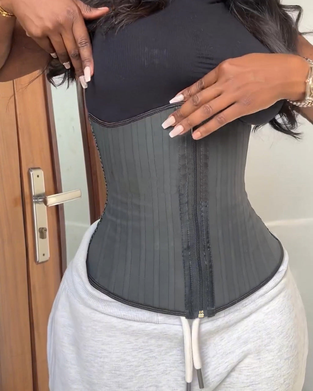 High Compression Steel Curve Zipper Waist Trainer Black