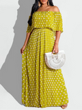 Dot Off-Shoulder Dress--Clearance Yellow S