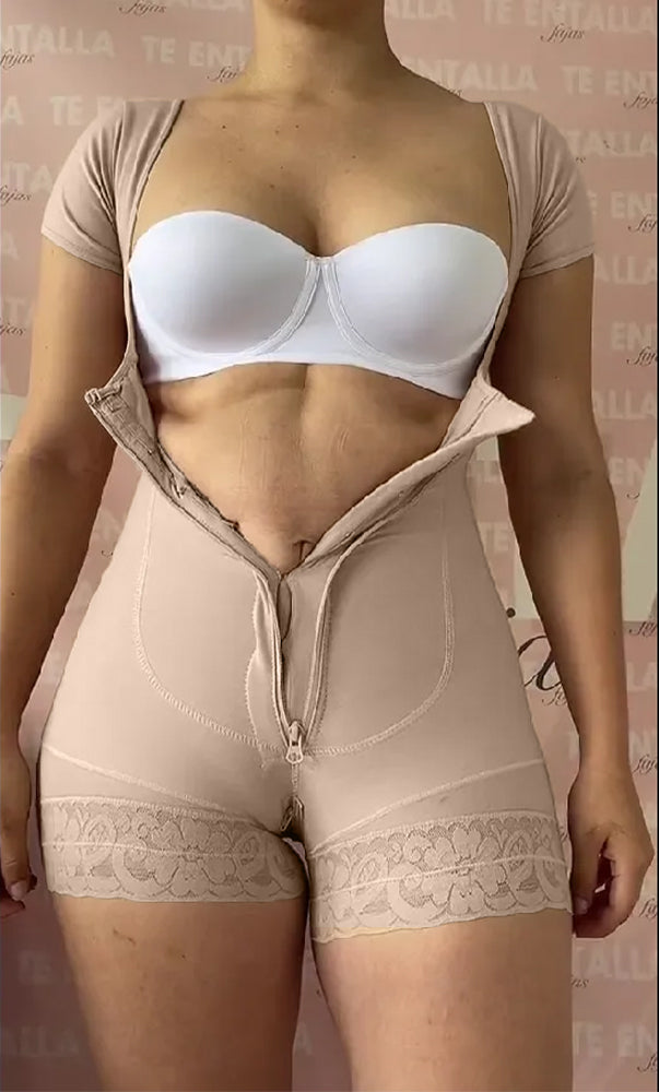 Short Sleeve Tummy Control Fajas Shapewear Tan