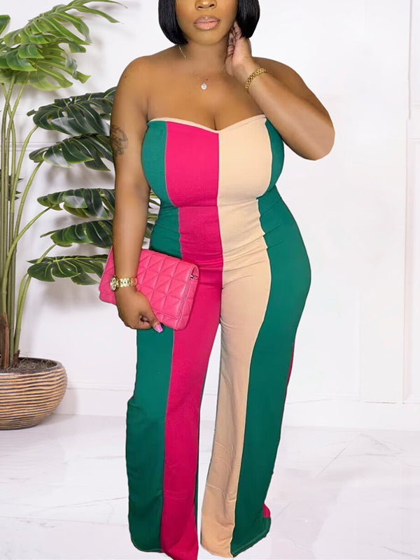 Colorblock Strapless Jumpsuit--Clearance Multicolor S