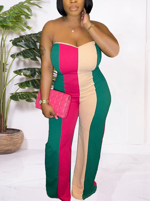 Colorblock Strapless Jumpsuit--Clearance Multicolor S