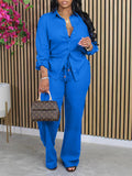 Solid Shirt & Straight Pants Set Blue