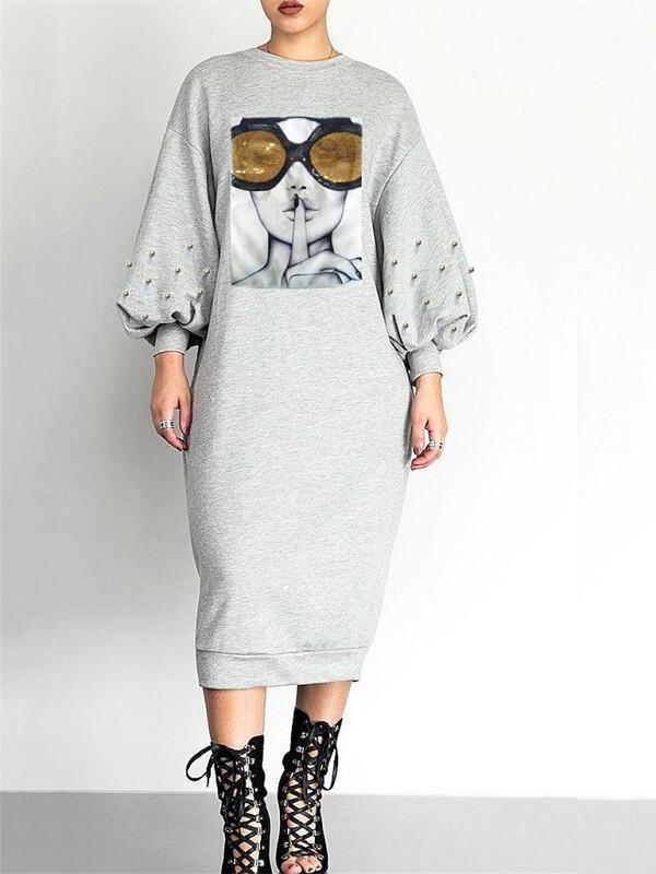 Quiet And Shine Sweatshirt Dress Gray