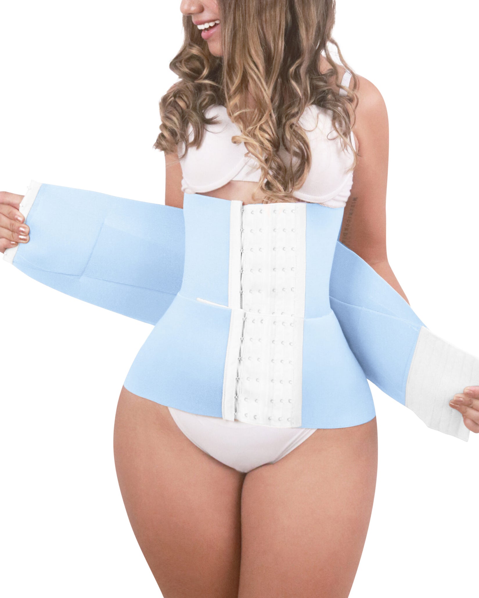 Fashion Hook-eyes Closure Slimming Hourglass Waistband Lightblue