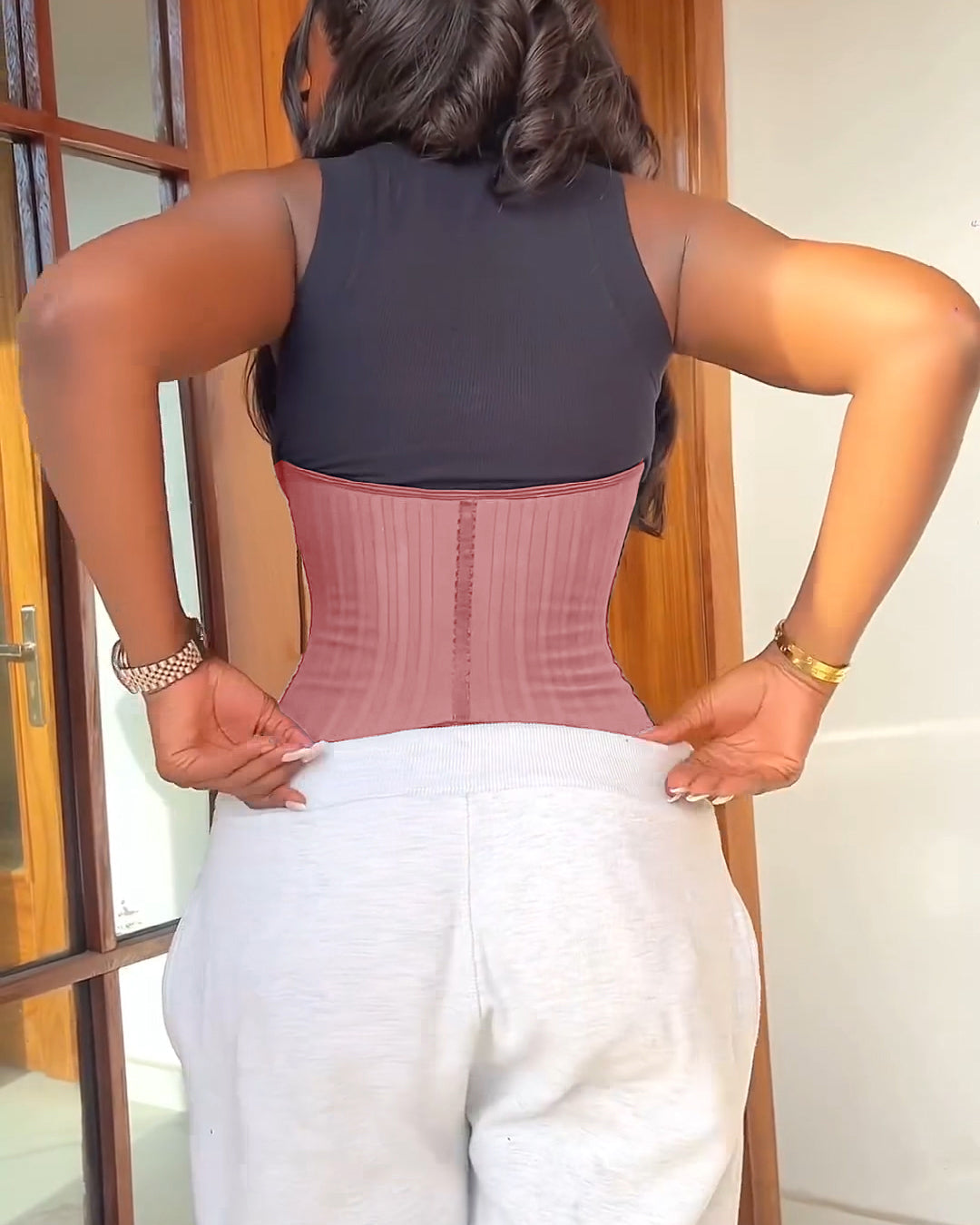 High Compression Steel Curve Zipper Waist Trainer RosyBrown