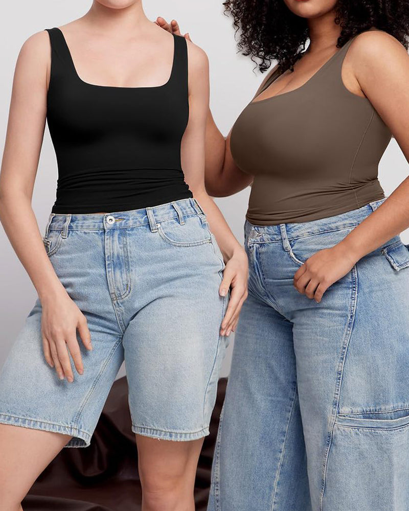 Fashion Square Neck Sleeveless Lined Basic Tops
