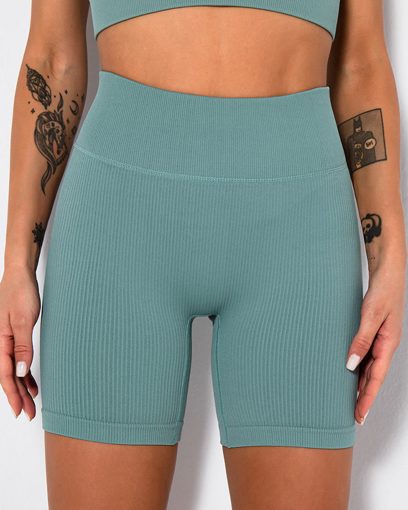 High Waist Fitness Pants Sports Running Yoga Shorts CadetBlue