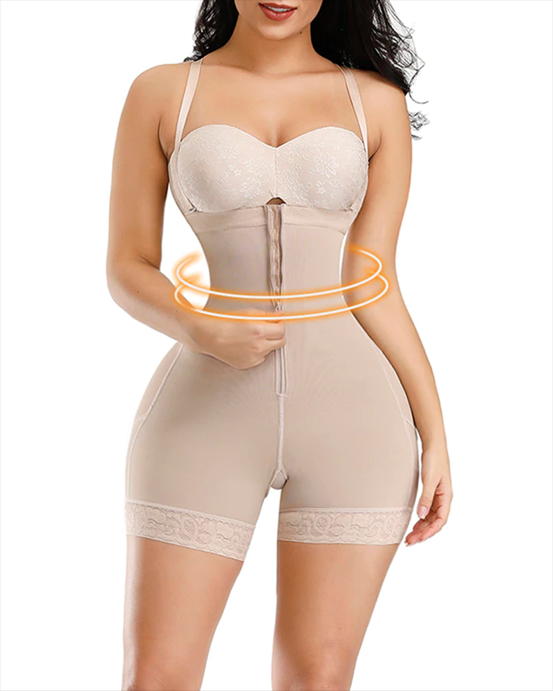 Fashion Open Bust Tummy Control Zipper Shapewear Beige