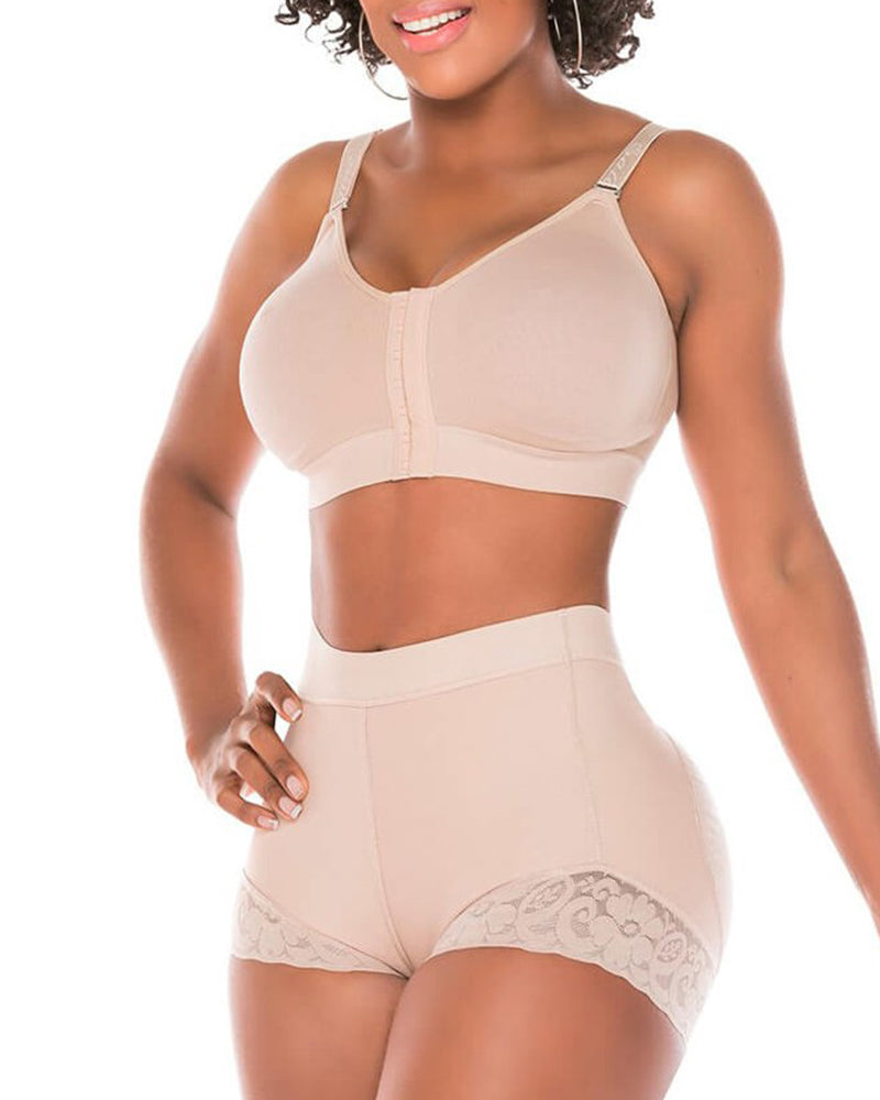 High Waist Lace Tummy Controlshaping Shorts Tan