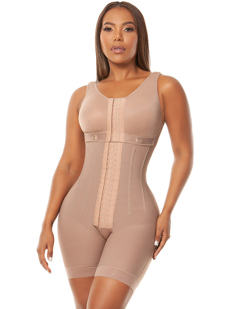 Cross Back Support Mid Length With Snap Button Shapewear Tan