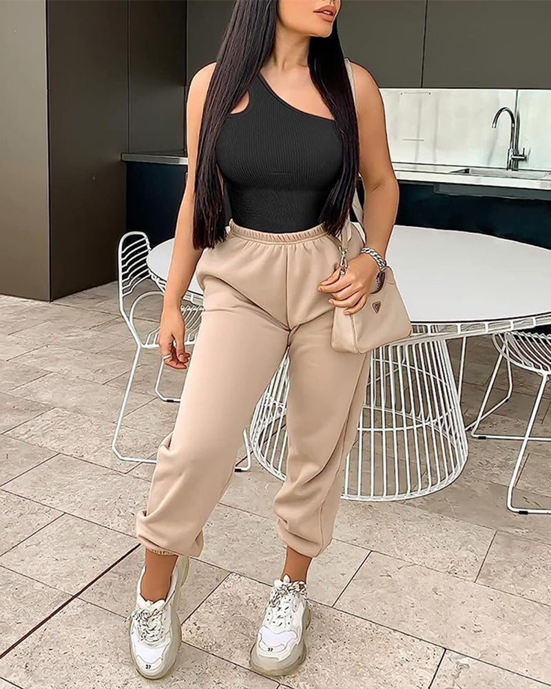 Fashion Ribbed One Shoulder Tummy Control Sexy Bodysuits