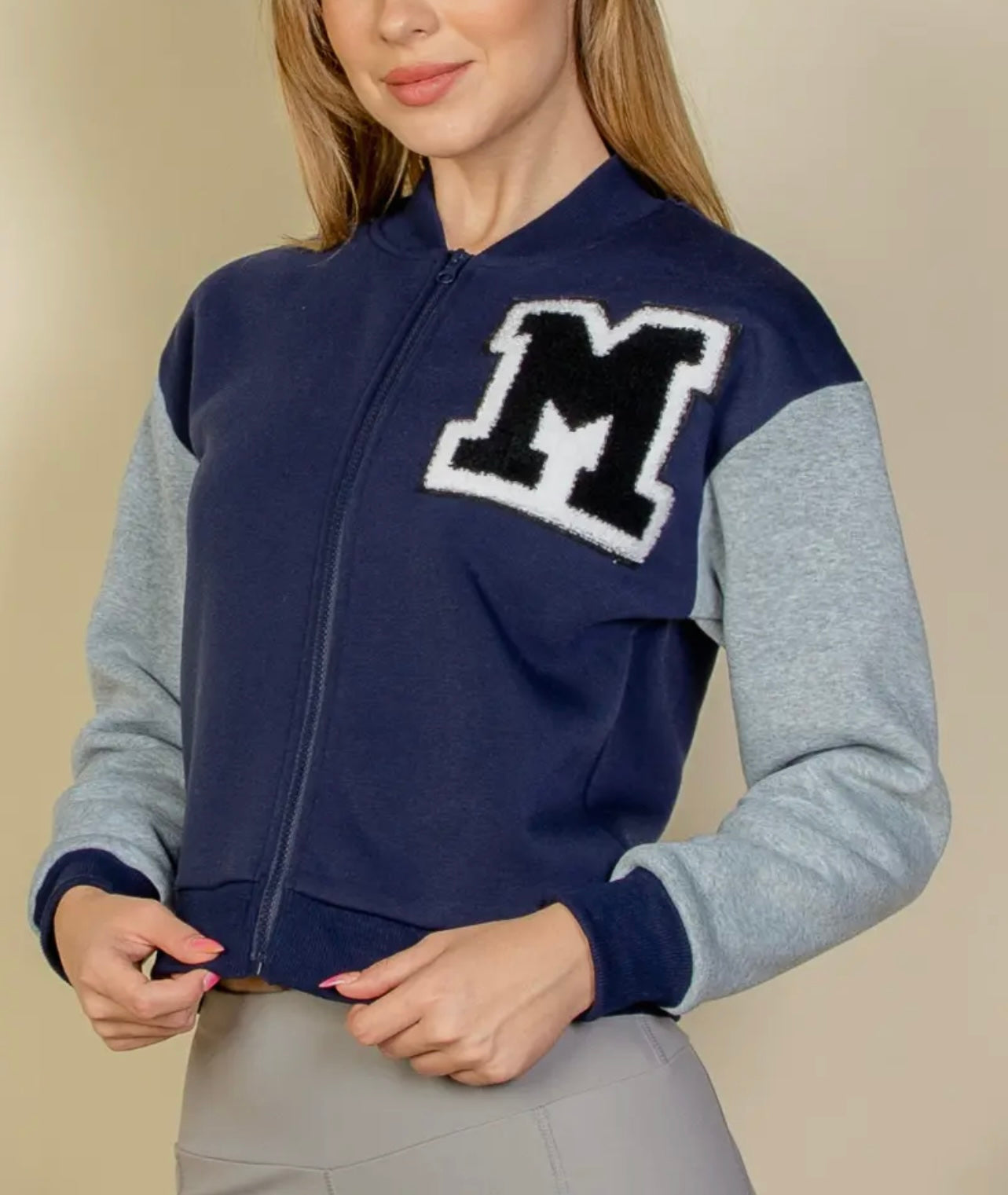 Marlene Varsity Baddie Jacket Navy Gray
