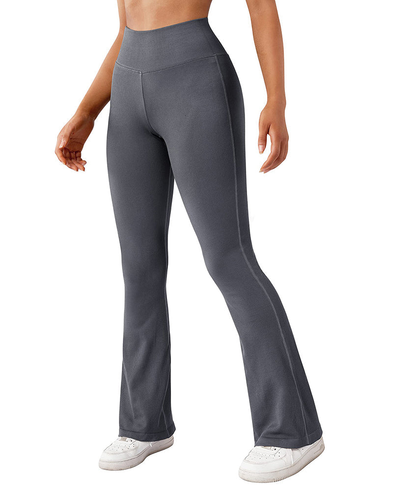 Fashion Ribbed Wide-leg Flared Yoga Leggings Grey