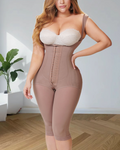 High Compression Postpartum Slimming Knee Length Fajas Body Shaper RosyBrown