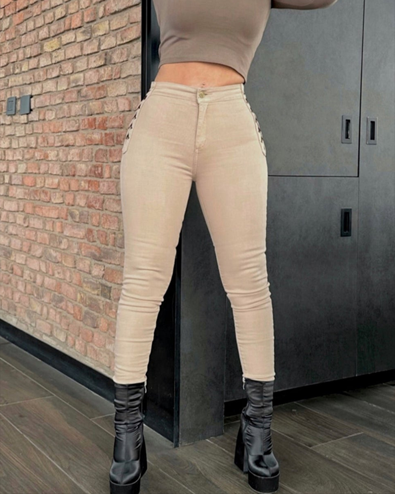 Fashion Skinny Braided Comfortable Jeans Tan