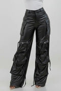 Barbara Faux Leather Baddie Cargo Pants Black