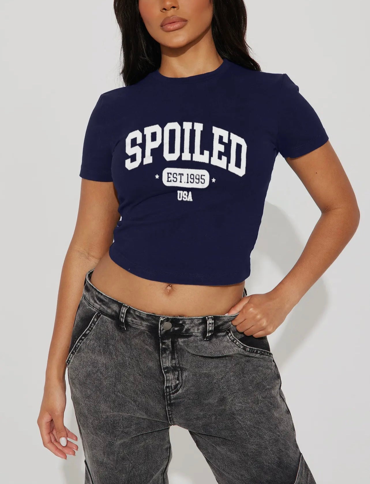 Spoiled Baddie Crop Top Navy