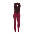 Pioa Burgundy Fur Top Two Piece Pants Set