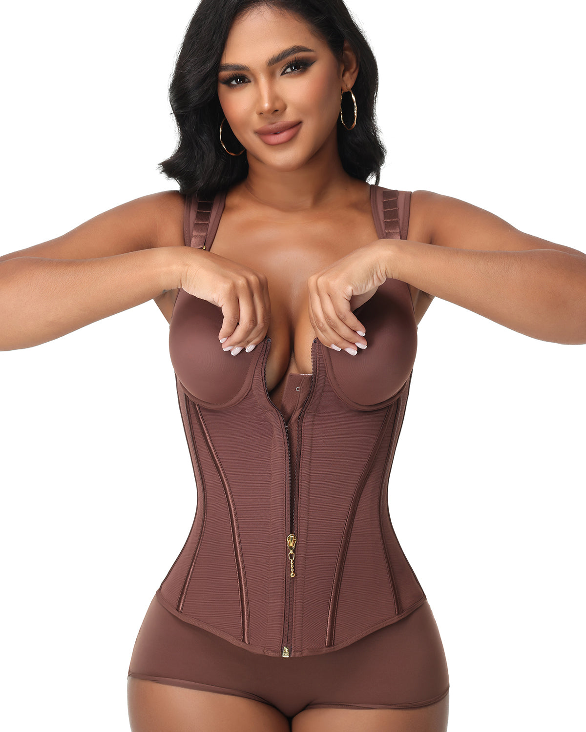 Double Compression Long Slimming Faja Waist Trainer Zipper Vest with Bra