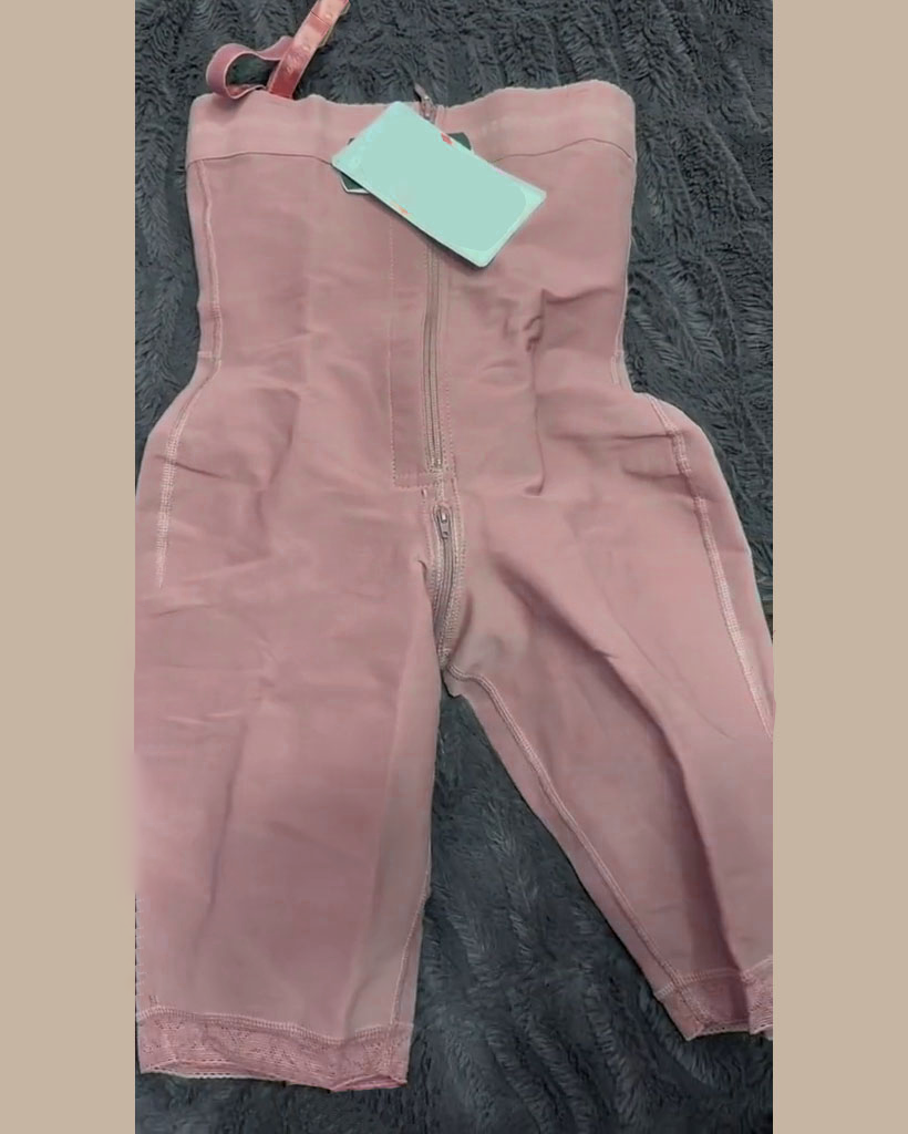 Tummy Control Shaper Shorts Knee Length Internal Hooks Zipper RosyBrown
