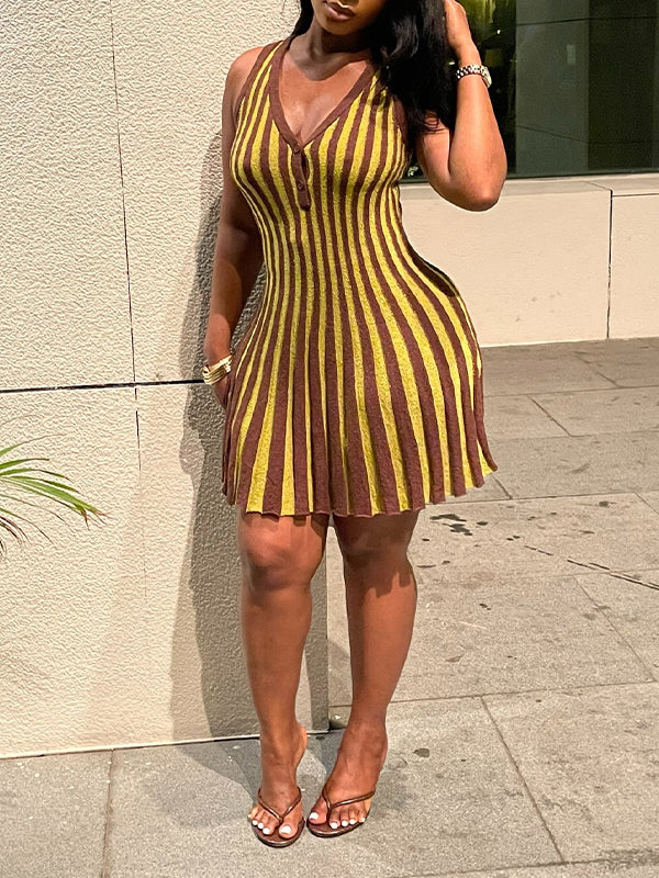 Stripe Sleeveless Knit Dress--Clearance Multicolor L