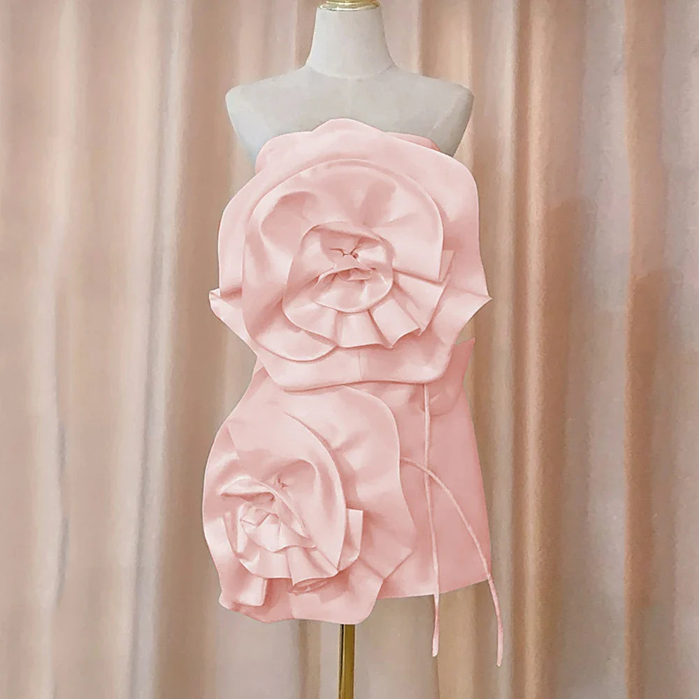 3D Flower Mini Dress Pink