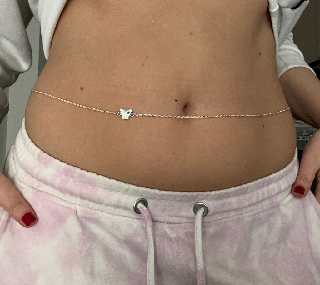Butterfly evil eye belly chain