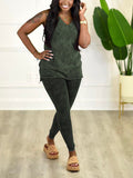 Printed V-Neck Tank Top & Pants Set--Clearance Forest 2XL