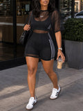 Side-Stripe Shorts Set with Sheer Dress