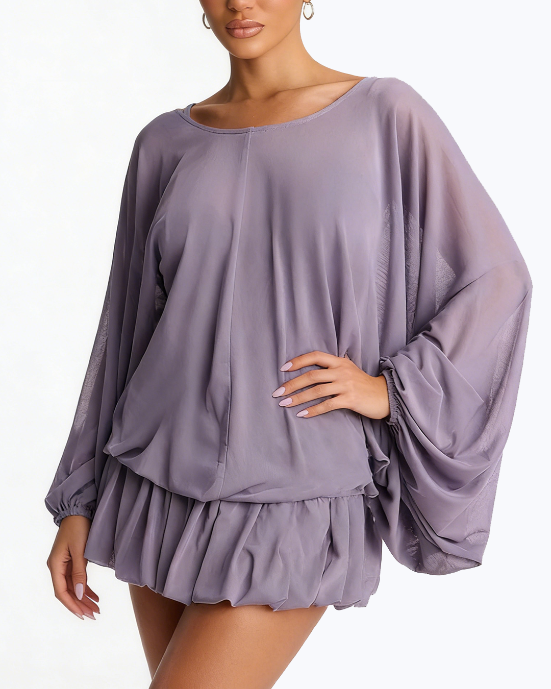 Batwing Sleeve Backless Tie-Up Mini Dress BlueViolet
