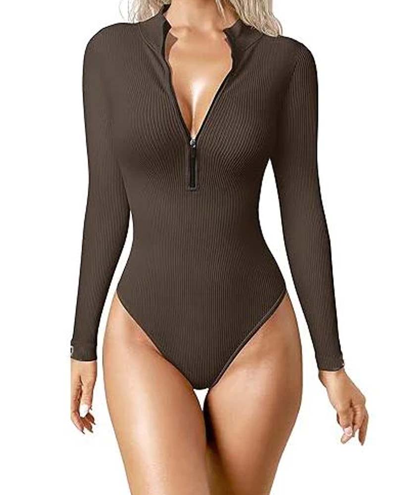 Fashion Long Sleeve Zipper Front Sexy Ribbed Tights Peru